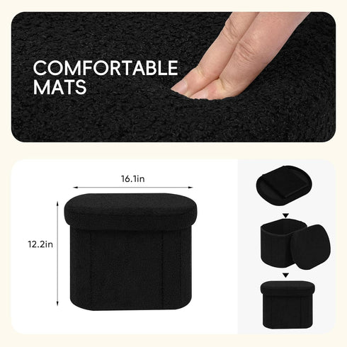 16.1"x12.2"x12.2" PINPLUS Storage Ottoman Boulce Tufted Oval Small Ottomans Bench Foot Rest with Storage (Black)