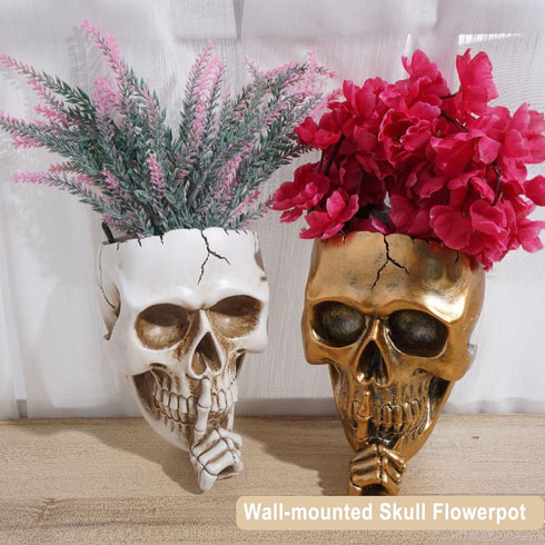 White Skull Planter Pot for Outdoor Plants, Halloween Vase, Goth Flower Pot, Day of The Dead Decor