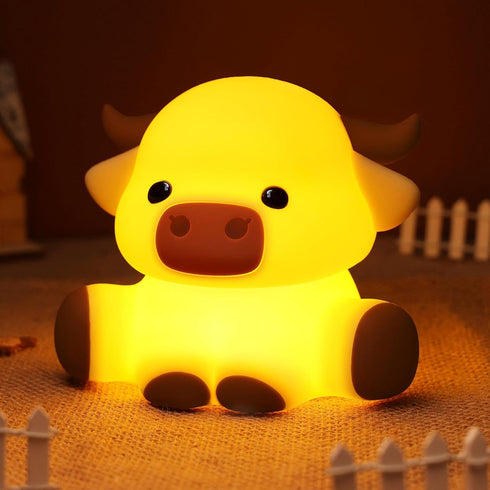 Dimmable YuanDian Highland Cow Night Light, Squishy Silicone Lamp.Rechargeable, with Timer, Touch Control Bedside