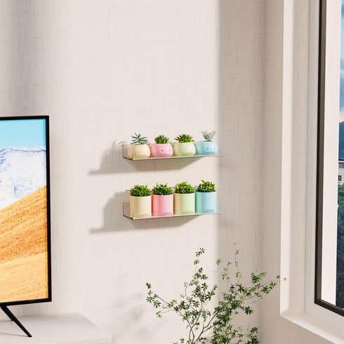 6 Bedroom,Room,15 Inch Pcak Clear Acrylic Shelves for Bathroom Wall Shelf & Organizer,Invisible Floating Shelves & Wall
