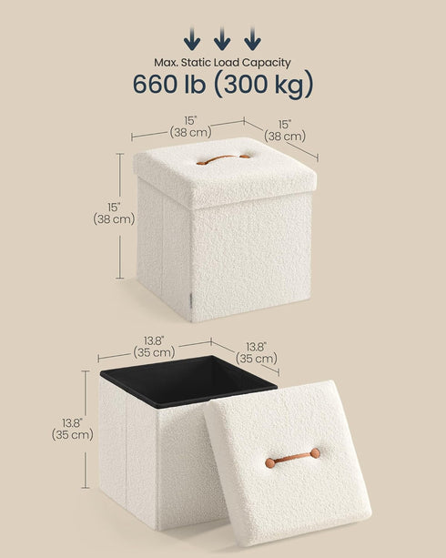 15 15 15 Inches, 660 lb, ULSF095W01 SONGMICS Small Folding Storage Ottoman, Foot Rest Stool, x x Ottoman with Storage