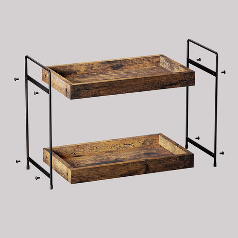 2-Tier Counter Countertop Bathroom Organizer, Wood Kitchen Spice Rack, Vanity Cosmetic Makeup Organizers Shelf