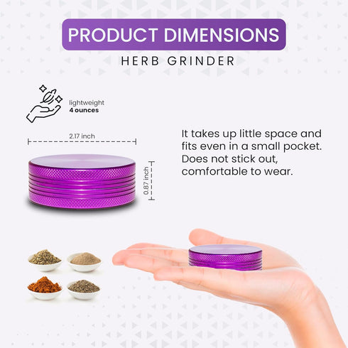 Grinder 2.2 Inch Compact Spice Grinder, Purple Color for Easy Grinding