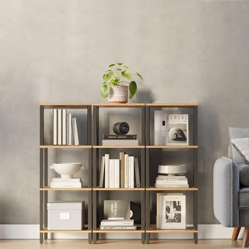 4-Tier BS01BB004 TUTOTAK Bookshelf, Tall Book Shelf, Narrow Bookcase for Small Space, DIY Stackable Bookshelf