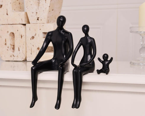 Set 3 Quoowiit Black Bookshelf Decor Family Sculpture, Abstract Art Ornament Coffee Table Decor, Modern Aesthetic