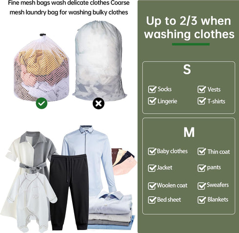2 Packs Laundry Mesh Bags, Drawstring Net for Washing Machine, Heavy Duty Dirty Clothes Washing Bag for Travel