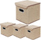 Storage Bin Set of 4, Linen Fabric Foldable Container with Lid, Collapsible Organizer Boxes – 10 x 10 x 10 Inches