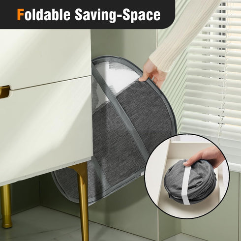 TECHMILLY Pop Up Foldable Laundry Basket, 90L Large Capacity Tear Proof Hamper with Reinforced Handles for Dirty
