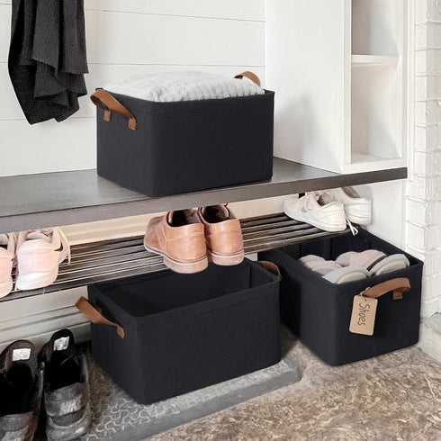 CHICVITA Black Storage Bins, 2-Pack Shoe Basket for Entryway, Toy Storage Bins, Closet Bins with Handles, Small Laundry