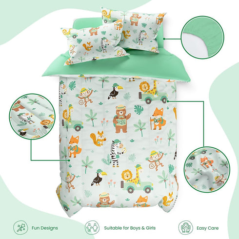 Set 98x86in 4 Set 1 2 1 SANDJEST Jungle Animal Comforter Full Size for Kids Boys, Microfiber Pcs Bedding Includes
