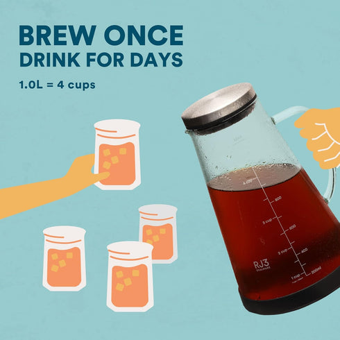ovalware OVALWRE Airtight Cold Brew Iced Coffee Maker Pitcher, 1.0L / 34oz with Tea Infuser