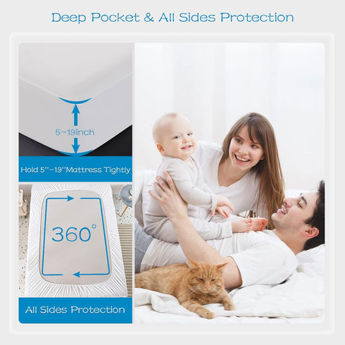 GRT 2 Pack 100% Waterproof Mattress Protector Full Size, Breathable & Noiseless Fitted Deep Pocket Cover