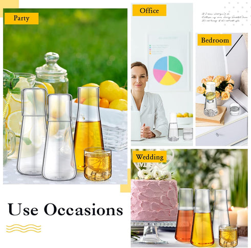 850 ml Set 30 oz (3 Set) Bedside Water Carafe with Glass Night Water Carafe Clear Glass Carafe with Cup Nightstand