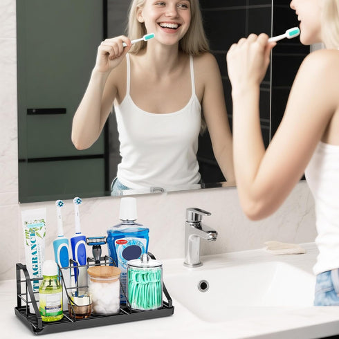 Countertop 7 Counter Bathroom Organizer - Detachable Slots Kids Electric Black Toothbrush and Toothpaste Holder