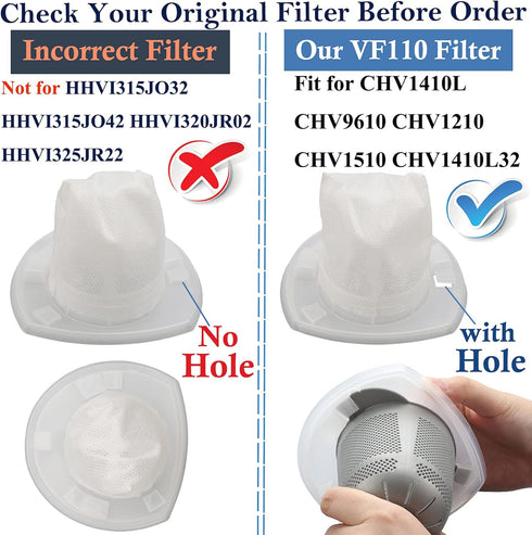 8 Pack Replacement Filter for Black & Decker Power Tools - VF110 Vacuum CHV9610 CHV1210 CHV1510 CHV1410 CHV1410B