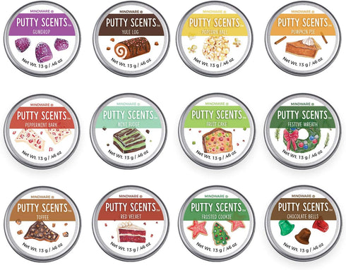 Countdown 12 12 6+, MindWare Putty Scents Calendar, Days of Scented Putty with Resealable Tins, Sensory Fidget Activity