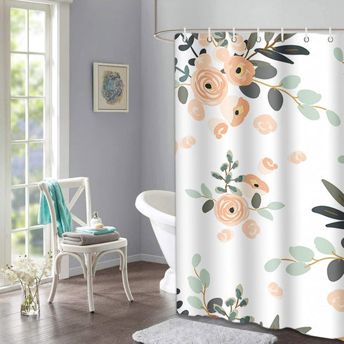 Emvency 72"x78" Shower Curtain, Peach Coral Waterproof Blush Pink Floral Bouquets, Polyester Fabric