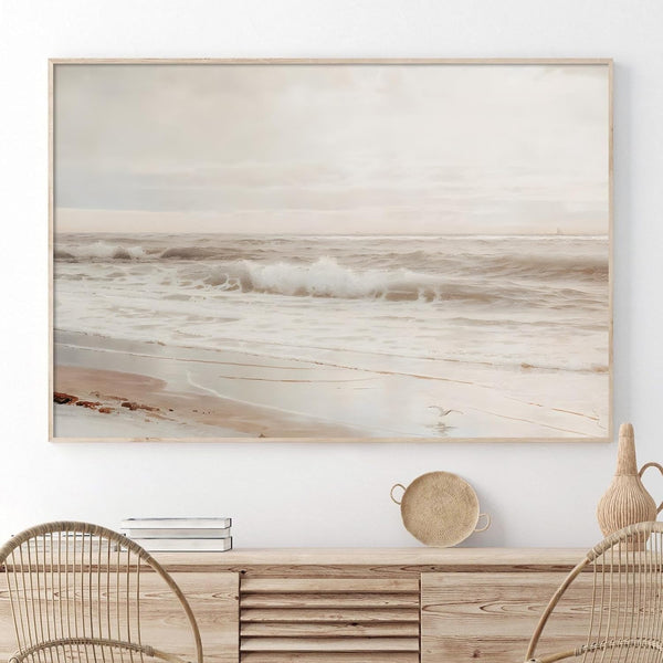 Gotletaeld Neutral Beach Landscape Art Print, 16x24in Unframed for Living Room, Bedroom, Kitchen, Bathroom