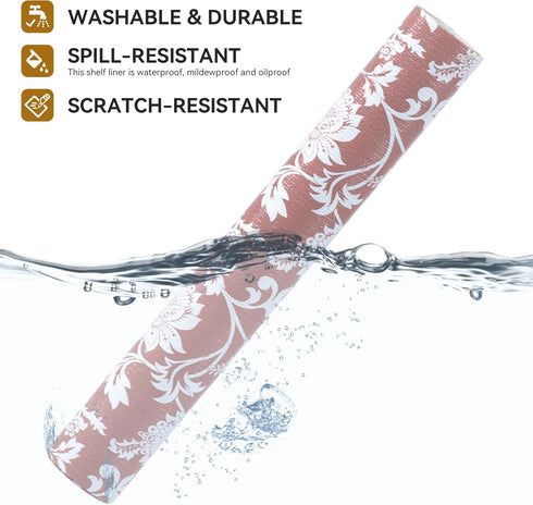 RAY STAR Shelf Liner, Non-Adhesive Pink Floral Kitchen Cabinet Liner, Strong Grip Non-Slip, 18 Inch x 8 FT (4 Rolls)