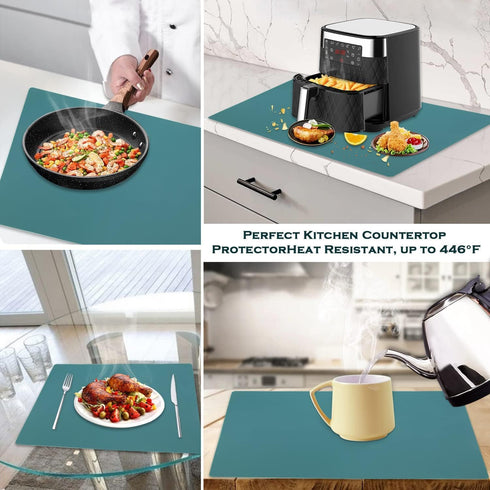 Extra Large Silicone Countertop Mat, Nonslip Heat Resistant Kitchen Table Protector, Dark Green for Crafts and Pastry