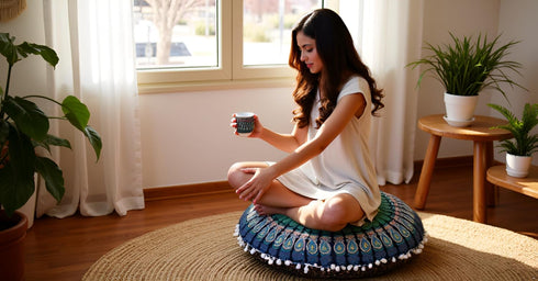 22 Inch CRAFT KALA Meditation Floor Pillows Cover Round Pillow Seating Hippie Decorative Adults Bohemian Mandala Circle