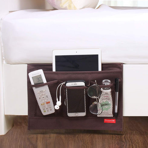 Brown Bedside Storage Organizer, Caddy for TV Remote Control, Phones, Magazines, and Tablets