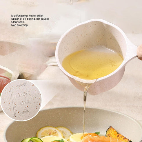 Kitchen Stovetop Sauce Frying Pan, Aluminum Nonstick Sauce Pot with Pour Spouts and Wooden Handle for Pouring Oil Heating Boiling Milk Frying Eggs (White) by Zerodis