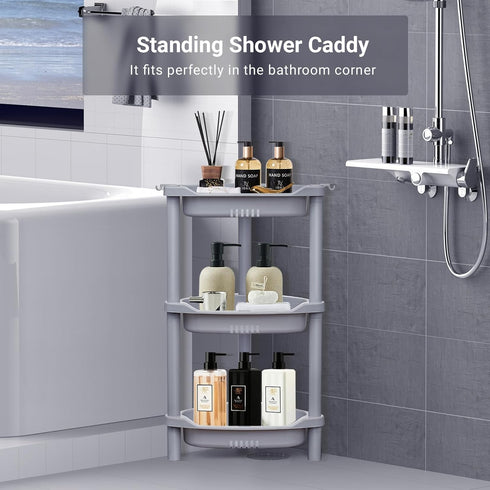 3 14.4 11.2 22.4 Inches, ELYKEN Tier Shower Caddy Organizer Shelf Corner, x x Rustproof, Plastic Shower Rack Stands