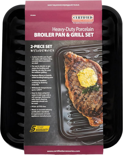 Certified Appliance Accessories SPL50016 Large 2-Piece Broiler Pan & Grill Set, Porcelain-on-Steel Broiler Pan for