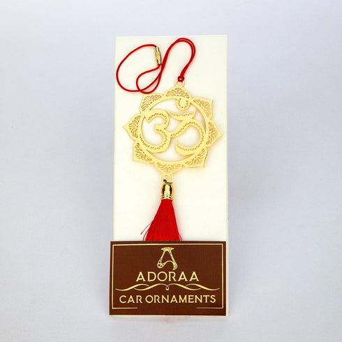 ADORAA's Hindu OM/AUM Symbol Rear View Mirror Hanging Ornament, Brass Car Accessory for Blessings & Protection