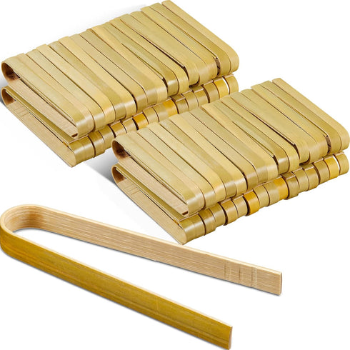 Patelai 90 Pieces Mini Bamboo Tongs - Long Toast Tongs, Disposable Wooden Cooking Utensils for Cooking, Toast