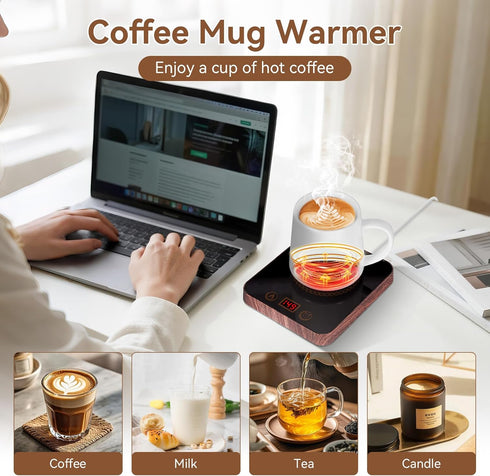 3 Settings 1-12H Coffee Mug Warmer for Desk with Auto Shutoff, Coffee Cup Warmer for Desk Auto Shut Off with Temp.