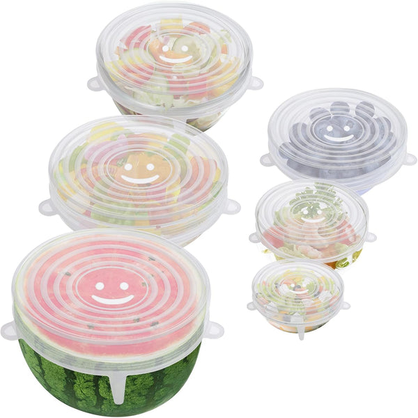 6PCS OstWony Silicone Stretch Lids, Reusable Bowl Covers, Suitable for Various Food Containers, High & Low Temp