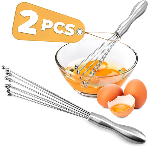 2 Pcs Ball Whisk Set, Stainless Steel Whisk with Ergonomic Handle, 10 Ball Head, Compact 12 & 10 for Stirring