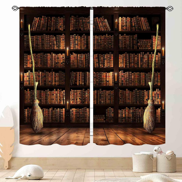 TKUYO Vintage Bookshelf Curtains, Fantasy Magic Retro Library Old Antique Bookcase Gothic Witchy