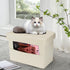 16 inch (Beige-2) AmasSmile Storage Ottoman Folding Foot Rest Stool with Side Pocket, Leather Footstool Bench, Short