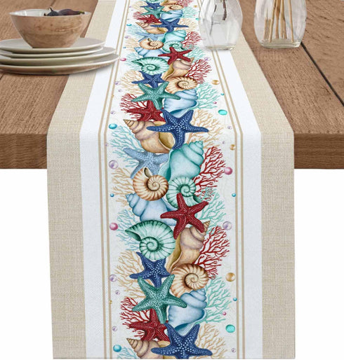 Lsrtoss Rustic Coastal Table Runner 36 Inches Long, Nautical Starfish Farmhouse Dress Scarves,