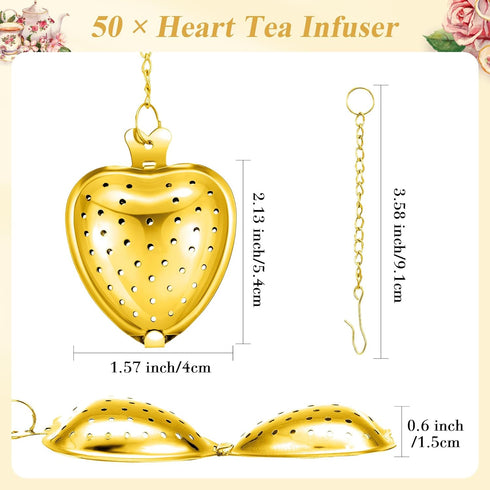 Qinyoung 50 Sets Bridal Shower Tea Party Favors for Guests Party Heart Infuser Spoon Steeper for Loose Tea with Thank