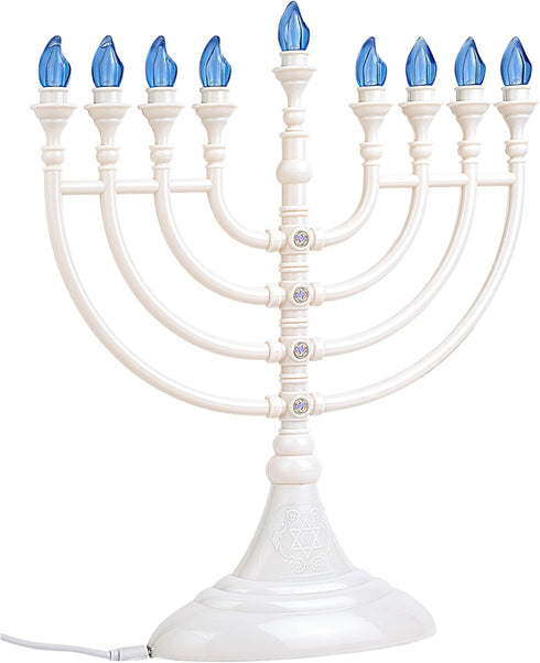 Traditional Hanukkah LED Electric Menorah, Chanukiah, Battery or USB Powered, White, 4' Micro USB Cable Included