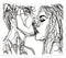 Ruibo Kissing Couple Abstract Sketch Art Wall Hanging Tapestry, Beach Throw, 59" x 51"