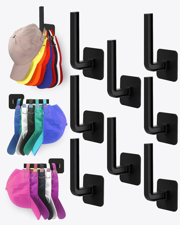 Hat Rack for Hat Storage (8-Pack), Multi-purpose Organizer with Strong Adhesive Hat Hooks for Baseball Caps