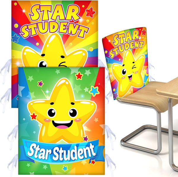 2 Pieces Star Student Chair Cover for Kids, Colorful Seat Cover for Classroom, Office, Home Party, 18.9 x 15.75 Inches