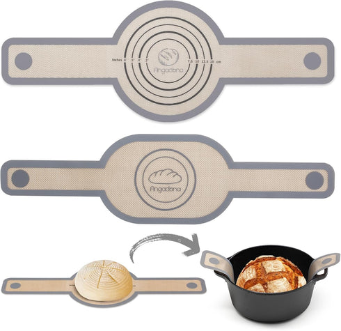 Silicone Bread Sling Oval and Round, Non-Stick Reusable Baking Mat for Dutch Oven with Long Handles (Gray)
