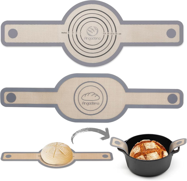 Silicone Bread Sling Oval and Round, Non-Stick Reusable Baking Mat for Dutch Oven with Long Handles (Gray)