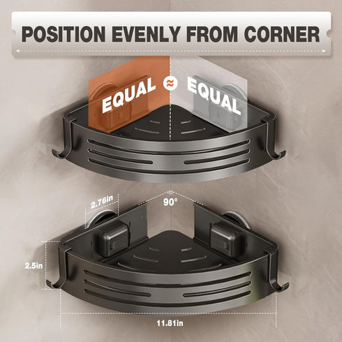 2-Pack, Conworld Corner Shower Caddy Suction Cups, Corner Shower Shelf for Inside Shower, Organizer Suction
