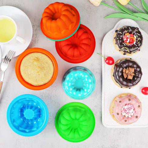 Webake Silicone Mini Bunt Cake Molds, 4 Inch Fluted Tube Cake Pan, 8 Pack Non-stick