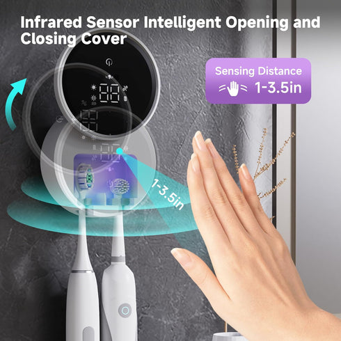 Toothbrush Holder and Cleaner Razor Holder and Dryer Auto Open/Close Cover Rechargeable Wall-Mounted Suitable for Most