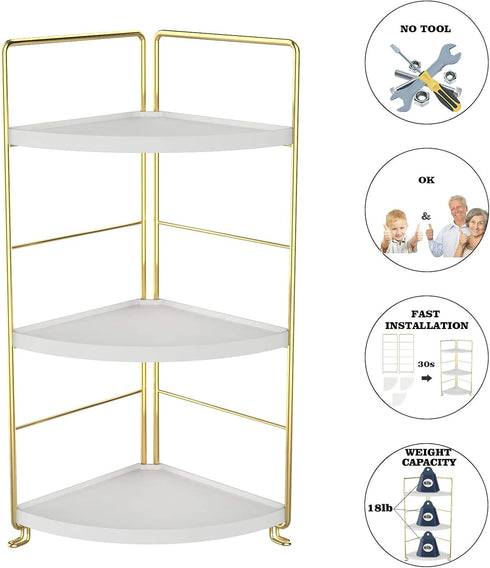 Golden 3-Tier Kitchen Spice Rack, Triangle Bathroom Countertop Storage Shelf, Stackable Organizer, Corner Shelf