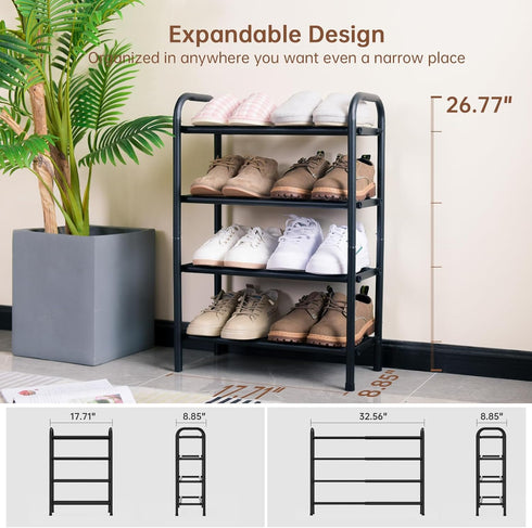 4-Tier Closet Gonfoam Expandable Shoe Rack,Adjustable Shoe Shelf Storage Organizer Heavy Duty Metal Free Standing Shoe