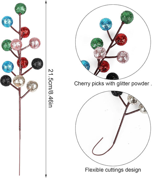 20 7.8 Inch DIYASY Artificial Berry Stems, Pcs Berry Stems Artificial Branches Xmas Tree Filler Holiday Wreath Garland